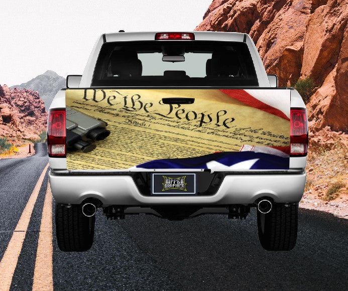 We The People Flag Tailgate Wrap Vinyl Graphic Decal Sticker