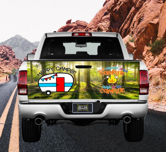 Happy Camper Tailgate Wrap Vinyl Graphic Decal Sticker