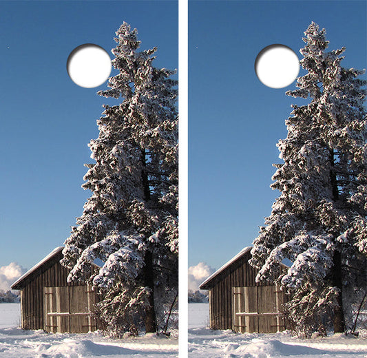 Winter Cabin Cornhole Wood Board Skin Wrap